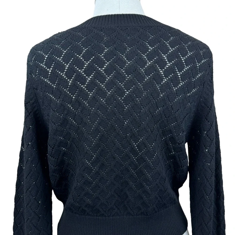 GREY Jason Wu Women's Sweater Large Black Open Knit Long Sleeve Cropped‎ Top